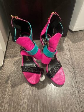 Hot Pink & Teal Strappy Women's Heels